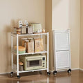 Folding Storage Shelves No Assembly, 3 Tier Foldable Shelves with Wheels, Collapsible Rolling Storage Rack for Pantry Laundry Room Small Spaces, White