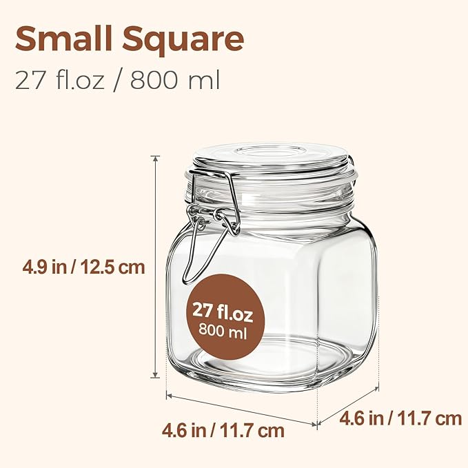 ComSaf Square Glass Pantry Jars with Airtight Lids 27 oz 6 Pack Spice Jar | Coffee sugar cookies, Snacks spices, Loose tea storage, Pantry organization, Kitchen cabinet storage, Countertop spice setup