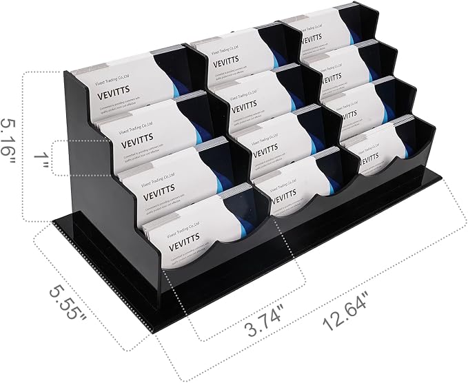 Vevitts Business Card Holder, Acrylic Business Card Display, Clear Desktop Business Card Stand for Exhibition, Home & Office Black 4 Tiers 12 Slots