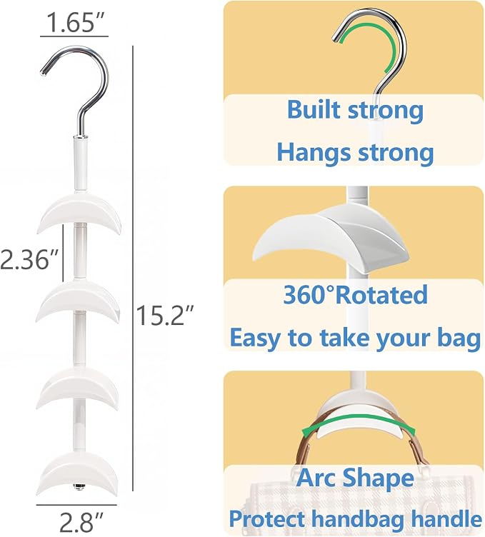 Purse Hanger Organizer for Closet 2Pack, Hanging Bag Holder, with 4 Hooks, Hanging Organizer for Handbag Keeping Purses, Storage Hook Backpack Rack Space Saving Hanger