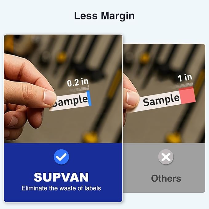SUPVAN E11 Keyboard & Bluetooth Label Maker Machine with 4 Tapes, Black | Rechargeable, Versatile App with 30+ Fonts and 660+ Icons, Minimal Margin, Inkless, for School, Home, Kitchen, Office