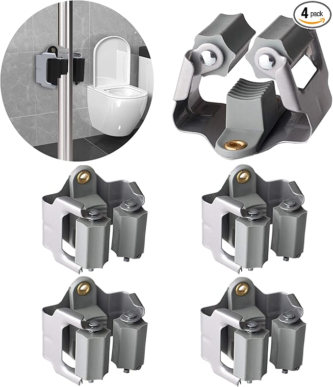 3-H 4 Pack Mop and Broom Holder Big Size Hanging 1 KG Extra,Broom Hanger Wall Mount for Hanging and Organizing Shove Rake Yard Tools in Shed Kitchen Laundry Room Bathroom Garden(Grey)