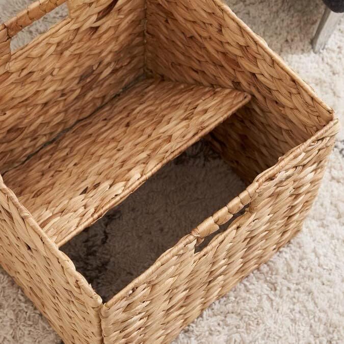 M4DECOR 10.5 x 10.5 Storage Cubes – Water Hyacinth Wicker Baskets for Organizing, Wicker Storage Cubes, Storage Baskets for Shelves (4 Packs 10.5in)