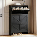 Nicetree Shoe Cabinet for Entryway, 3 Flip Drawers Shoe Storage Cabinet with 3-Tier Adjustable Shelves, Ultra Slim Freestanding Hidden Shoe Organizer with Barn Door Design, Matte Black