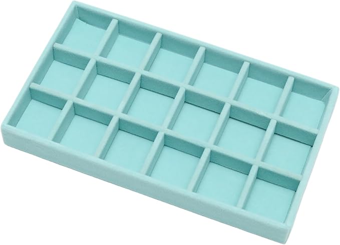 Velvet Jewelry Trays for Drawers, Blue Stackable Jewelry Drawer Organizer Inserts, Ring Earring Necklace Bracelet Holder Organizer Storage Display Tray with Removable Dividers, 18 Grids