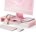 Pink Monitor Stand Riser, Klearlook Foldable, Height Adjustable Computer Stand, Desk Shelf Riser with Storage Drawer &Tablet Phone Stand for Desktop, Laptop