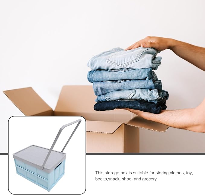 Cabilock Wheeled Storage Bin with Lid 16.53X11.41X9.44In Foldable Rolling Organizer for Clothes Toys Books Groceries Stackable Storage Container for Home Car Trunk