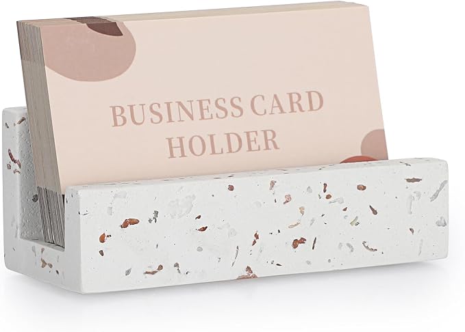 Hipiwe Business Card Holder for Desk Terrazzo Business Card Display Stand | Desktop Cards Display Stand for Women Men Concrete Business Card Stand Organizer for Office