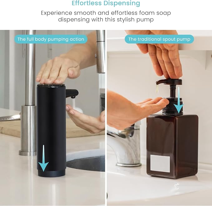 Home Zone Living Foaming Hand Soap Dispenser | Stainless Steel Outer Cover, Refillable Pump for Kitchen and Bathroom Sinks, Black