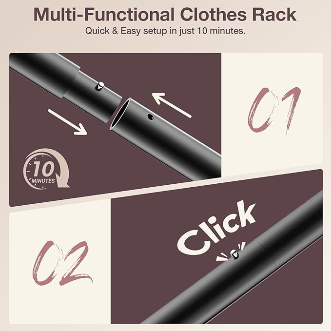 Clothes Rack, Double Rods Rolling Clothing Rack for Hanging Clothes Load 260 LBS Closet Rack with Wheels, Metal Portable Garment Rack for Bedroom Laundry Living Room, Black