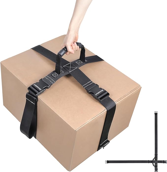 Box Carrying Strap with Handle 6.2 Feet Adjustable Straps for Battery Box Handheld Belt Carry Straps for Safely Moving and Lifting Heavy Boxes (Black, 6.2FT)