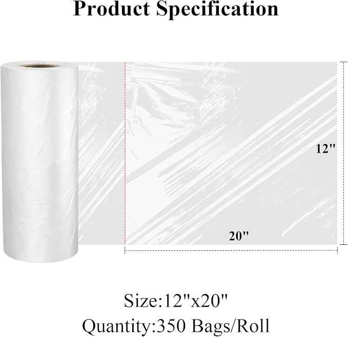 2 Rolls Plastic Produce Bags for Groceries, 30x50cm(12x20in) Durable Clear Food Storage Bags for Bread, Fruits, Vegetables, Shopping Poly Packing Bag, 700 Pcs