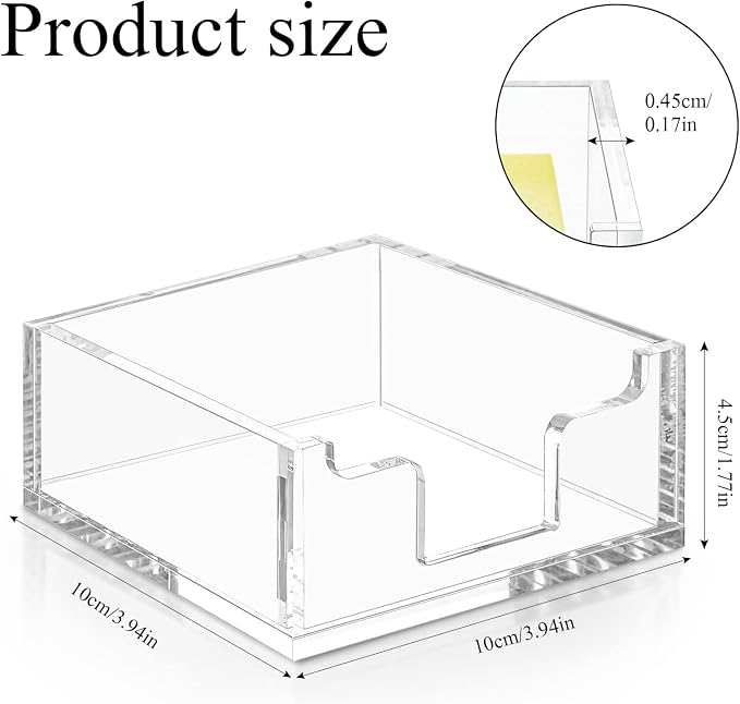 Acrylic Sticky Note Holder 3.94 x 3.94 Clear Acrylic Notepad Holder Sticky Note Dispenser for Desk Organizer Office Home(2 Pack)