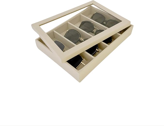 See-Through Transparent Top Lid for Beige Velvet Jewelry Organization Trays
