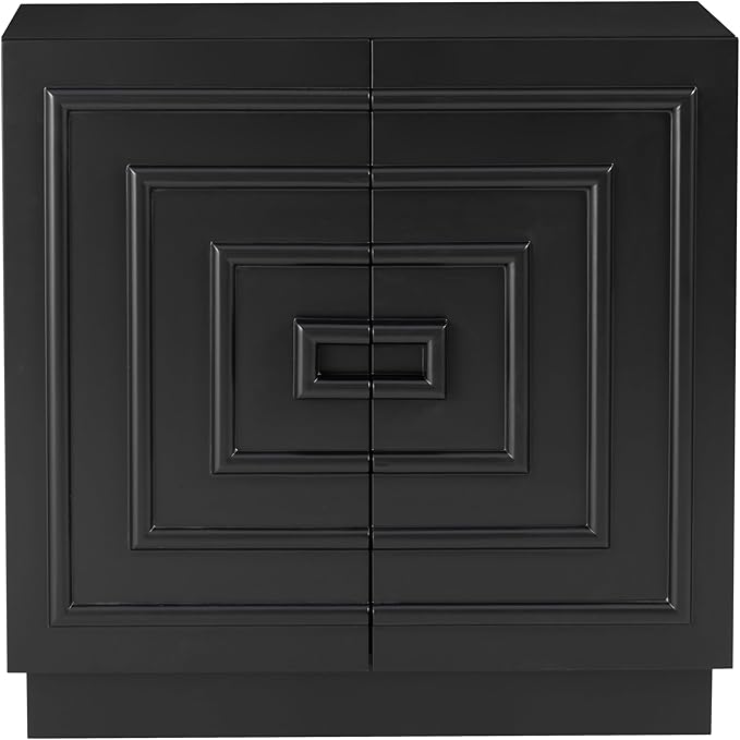 Aoikax Modern 2-Door Storage Cabinet, Sculptural Rustic Cabinet with Geometric Square Pattern, Contemporary Accent Cabinet for Bedroom, Living Room, Black