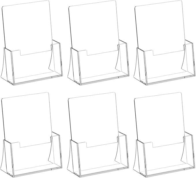 Acrylic Brochure Holder 8.5 x 5.5 Inch, 6 Pack, Bi-fold Flyer Desk Holder | Clear, Brochure Display Stands, for Pamphlets, Magazines, Leaflets, Literatures, Booklets, Countertop Organizer, Office