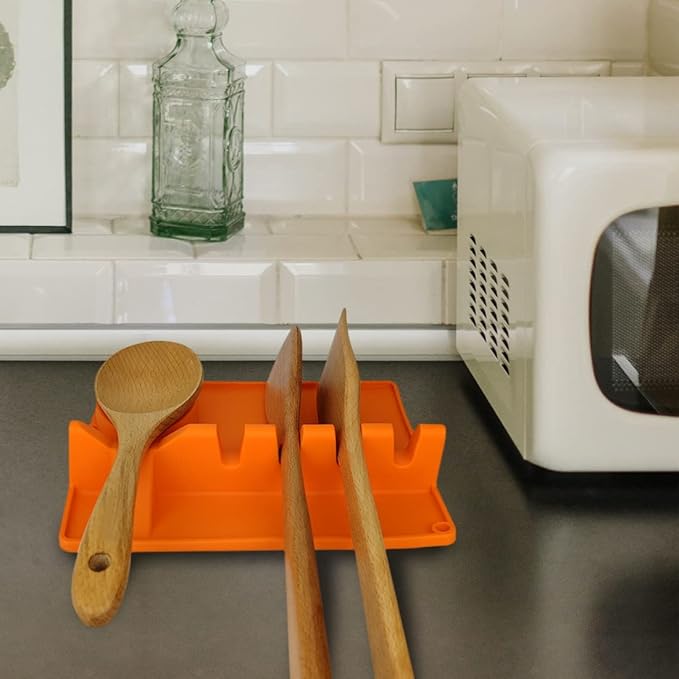 Silicone Utensil Rest with Drip Pad for Stove Top, Large Spoon Holder, Kitchen Utensil Rest (Black)