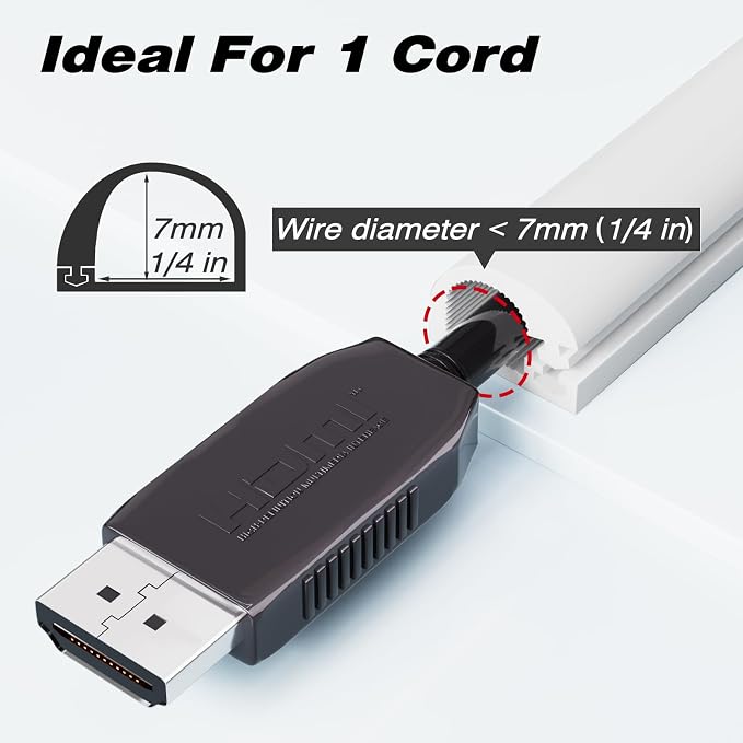 78" Silicone Cord Hider for Wall Mount TV,Self-Adhesive Cable Hider for 1 Cord(1/4" Diameter),Cable Management Under Desk,Cord Organizer,Cable Raceway Home & Office Trim,Cord Concealer Channel,White | for 1 Cord(1/4" Diameter),Cable Management Under De...