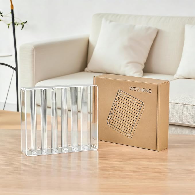 WECHENG Clear Plastic Acrylic Makeup Organizer for Makeup Palette Organizer, 7 Slots Cosmetic Organizer for Vanity Countertop & Drawer, Holder for Eyeshadow Palettes, Blushes, Lipstick