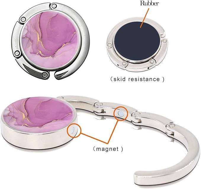 Foldable Purse Hook Womens Bag Table Desk Hanger (1pack Purple Marble Hook)