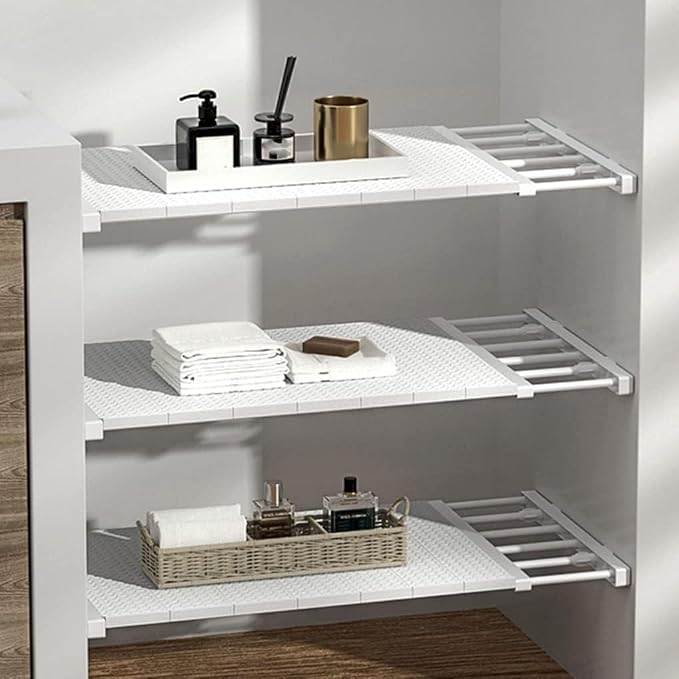 Expandable Closet Shelf Dividers Adjustable Cabinet Storage Rack Hanger Wardrobe Organizer Tension Rod Separators for Bedroom Bathroom Kitchen Bookshelf (Width 9.45 in, Length 11.8-15.75 in)