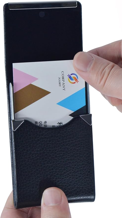 Business Card Holder with Ultra Slim Design,Business Card Case with Premium PU Leather, Suit Pocket Metal Card Holder for Women/Men,Professional Name Card Holder with Magnetic Shut (Black2)