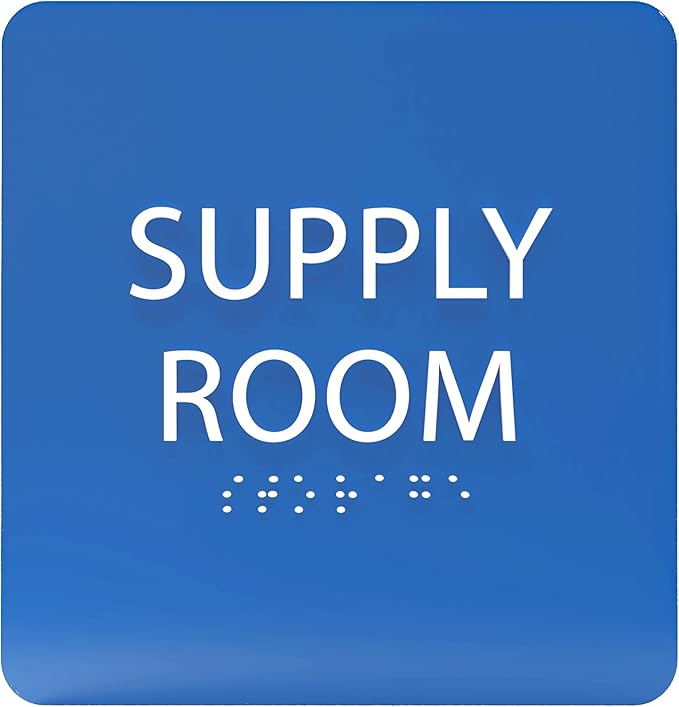 6" X6" Supply Room Sign - ADA Compliant Tactile Graphics Grade 2 Braille Text Acrylic Door Wall Signs - Stocking Tracking Monitoring Storage Room Sign for Office, School, Warehouse