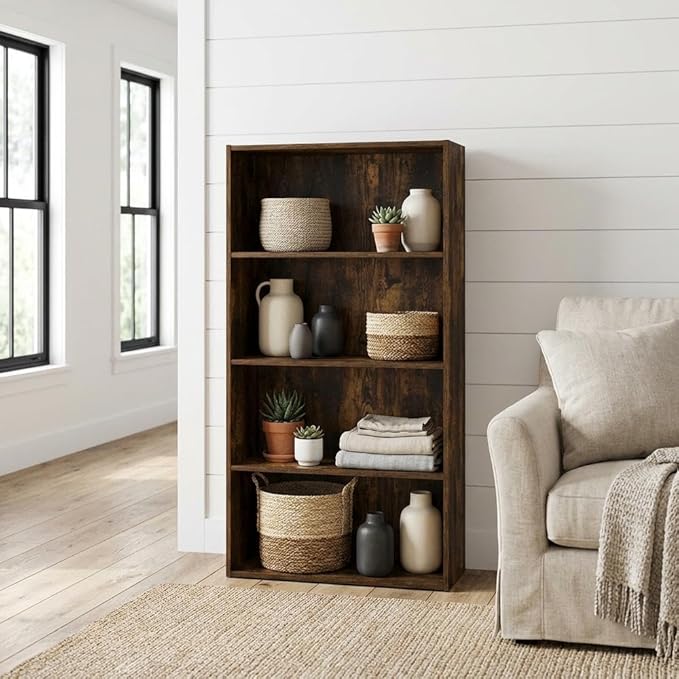 Furnifact Amber Pine Bookcase with Sturdy Wooden Construction, Versatile Storage Unit, Stylish Warm Finish, Ideal for Living Room or Office Decor