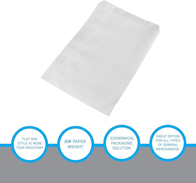 SSWBasics Small Kraft Paper Merchandise Bags - 6'W x 9'H, Case of 1000 - White Gift and Lunch Bags for Retail, Parties, and Events
