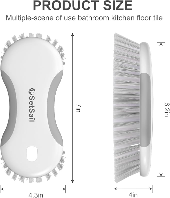 SetSail Multi-Purpose Scrub Brush of 2 Pack, Stiff Bristles Cleaning Brush with Non-Slip Grip Heavy Duty Scrub Brushes for Cleaning Bathroom Kitchen Tile Bathtub Sink, Grey