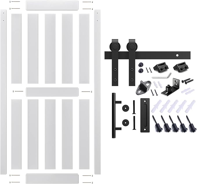34''x84'' Sliding Barn Door with 6 Ft Barn Door Hardware Kit | Pre-Drilled Holes Easy Assembly - Include Installation Manual, Water-Proof PVC Surface, H-Frame, White