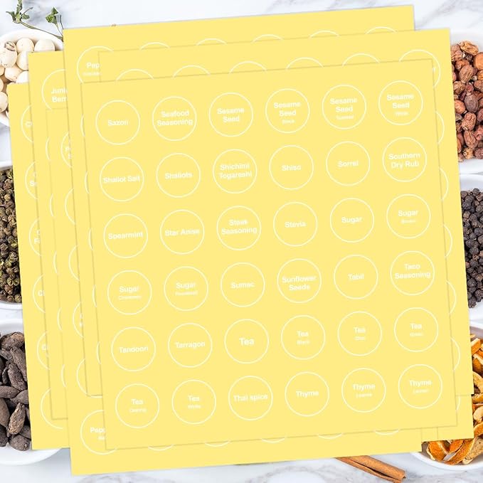Spice Labels, 432Pcs Spice Labels Stickers 1.4in Waterproof Adhesive Round Preprinted Spice with Blank Label Tear Resistant Sticker for Kitchen Jars Caps Food Containers Organizers (Transparent)