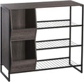RiverRidge Afton Shoe Storage Organizer, Black Frame + Weathered Woodgrain | Versatile Entrway Shoe Rack with 3 Metal Shelves, and 2 Cubby Bins