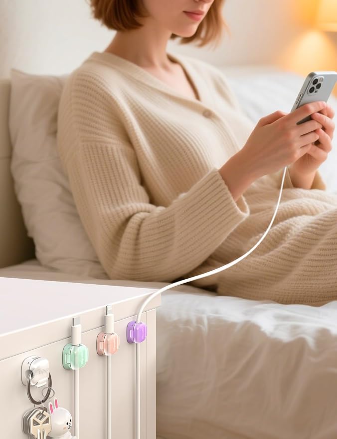 8 Pack Cable Clips, Cord Organizer [1s Lock] Cute Spring Cord Holder for Nightstand Desk Car, Girls College Dorm Room Essentials, Home Office Desk Accessories for Women Cubicle Decor, School Supplies