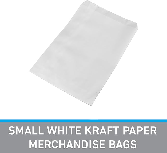 SSWBasics Small Kraft Paper Merchandise Bags - 6'W x 9'H, Case of 1000 - White Gift and Lunch Bags for Retail, Parties, and Events