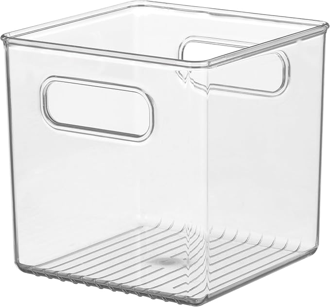 iDesign Storage Bin with Handles, Cube Organizer, Set of 4, Clear | For Pantry, Made in USA