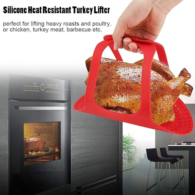 Silicone Turkey Lifter, Reusable Heat Resistant Non Stick Poultry Lifter Turkey Roasting Sling Oven Baking Mat for Home Cooking, 23.2 x 12.4 in