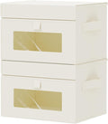 Storage Bins with Lids, Cube Organizer Basket with Window, Closet Boxes with Carrying 2 Handles and Sturdy PP Support Plate, 2 Pack, Beige, 10.2 x 7.9 x 6.7 In, XSNY17BES-2