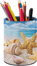 Beach Starfish Seashell Pen Holder Pencil Cup Desk Organizer | Cute Makeup Brush Holder PU Multifunctional Office Suppliesfor Decor Home Classroom School