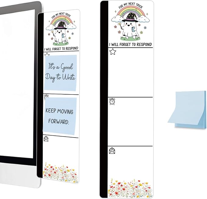Monitor Memo Board Acrylic Sticky Note Holder Cute Ghost Rainbow Office Desk Decor with 100 Self Stick Note Pads Forget to Respond Quote