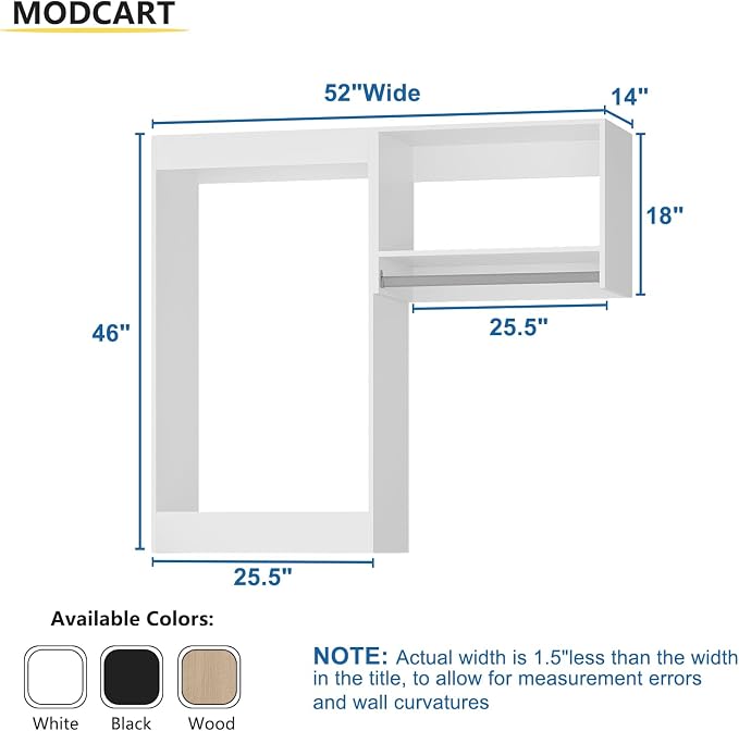Modular Closet System, 52" Wide Closet Organizer System with Hanging, Wood Tower Closet Storage for Walk In Closets, Wall Mounted Wardrobe Organizer Kit System, Bedroom, White