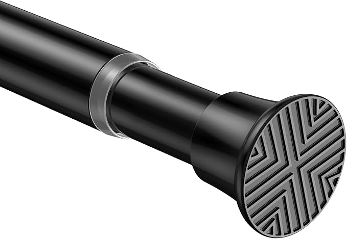 Tension Rod 24-48Inch Black Curtain Rods for Windows Spring Adjustable Curtain Rod no Drilling Tension Curtain Rods for Window,Doorway,Closets
