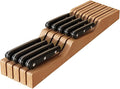 In-Drawer Knife Block Organizer - Bamboo Wood Drawer Knife Organizer-Protecting Knife Organizer Block (Not Included) (Natural, 9 Knives Dock)