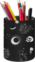 Gothic Skull Cat Moon Pen Holder Pencil Cup for Desk Organizer | Cute Makeup Brush Holder PU Multifunctional Office Suppliesfor Decor Home Classroom School