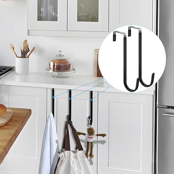 FYY Over the Door Hooks, Single-Hanger 6 Pack, Fits Doors 1.6" Black | Heavy Duty Metal, Hold 20lbs, Rubber-Coated, No-Drilling, for Bathroom Dorm, Hanging Towels Clothes Hats Bags Coats Wreaths