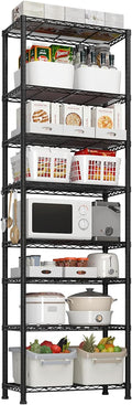 Karl home Segmentable 8-Tier Storage Shelving, Adjustable Metal Shelves Wire Storage Rack for Garage Kitchen Basement,1600LBS Capacity 78.74" H X 23.62" W X 13.78" D,Stainless S Hooks,Black