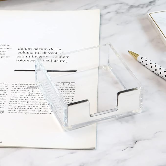 MultiBey Silver Sticky Note Holder Clear Acrylic Memo Pad Dispenser | Transparent Sticky Note Pad Holder Desk Supplies Organizer Accessories for Office Home Schools Decor (Silver)