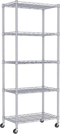 REGILLER 5-Wire Shelving Metal Storage Rack Adjustable Shelves,Standing Storage Shelf Units for Laundry Bathroom Kitchen Pantry Closet(Silver,11.8" D x 21.2" W x 55" H,With Wheels)