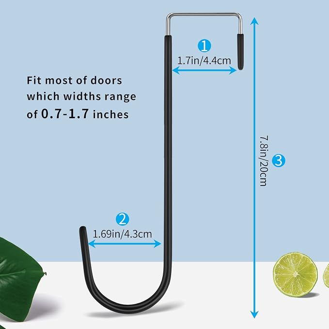 FYY Over the Door Hooks, Single-Hanger 4 Pack, Fits Doors 1.6" Black | Heavy Duty Metal, Hold 20lbs, Rubber-Coated, No-Drilling, for Bathroom Dorm, Hanging Towels Clothes Hats Bags Coats Wreaths
