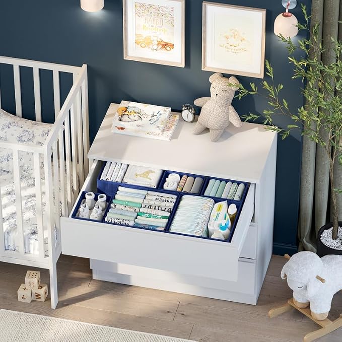 Drawer Organizer Set of 12 - Navy Dresser Organizer for Nursery, Bedroom & Closet